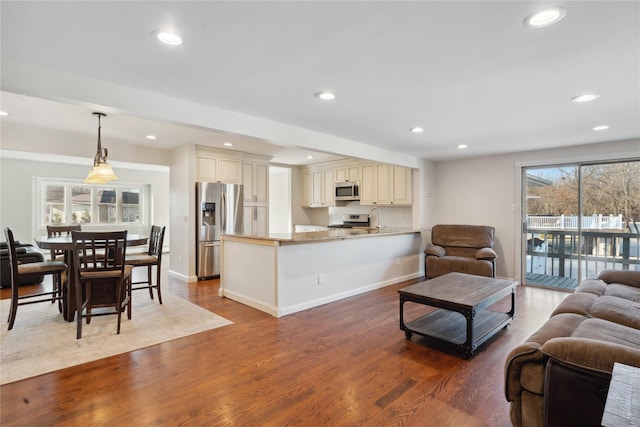 living room featuring hardwood / wood-style floors and sink