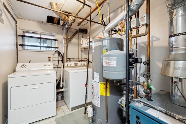 utility room with separate washer and dryer and gas water heater