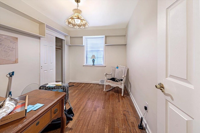 office area with dark hardwood / wood-style flooring