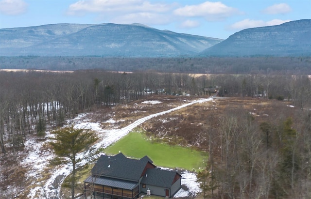 bird's eye view with a mountain view