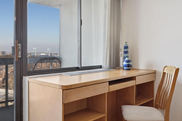 interior space featuring light brown cabinets