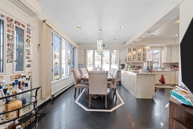 138-65 63rd Ave, Flushing, NY 11367 - dining space featuring a wall unit AC, baseboard heating, and recessed lighting