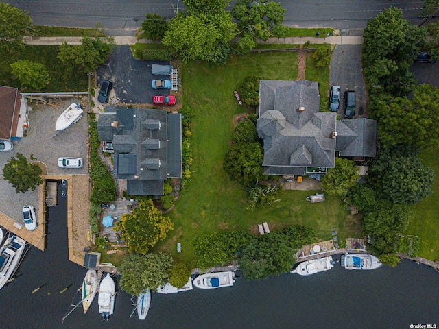 bird's eye view featuring a water view