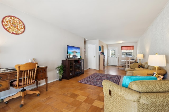 living room with light parquet floors