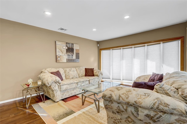 living room with wood-type flooring