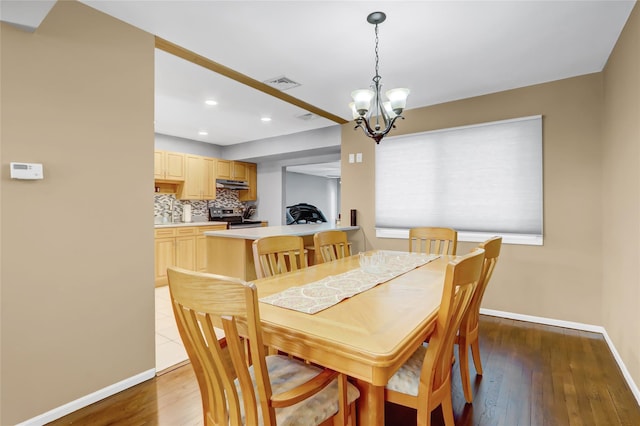 dining room featuring wood-type flooring and a notable chandelier