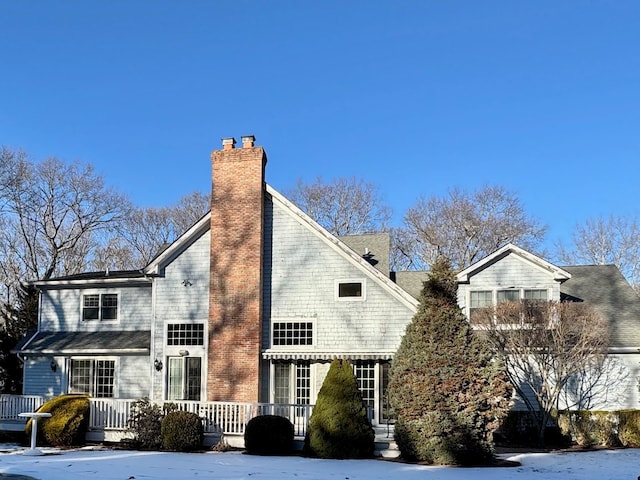 view of snow covered property