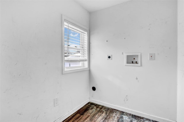 clothes washing area featuring washer hookup, electric dryer hookup, and dark hardwood / wood-style floors