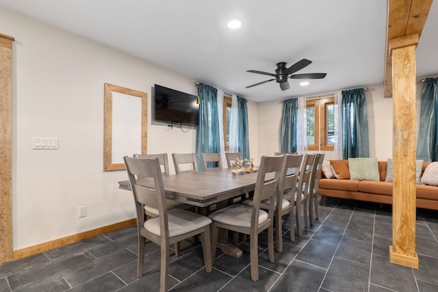 dining space with ceiling fan