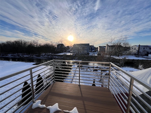 view of snow covered deck