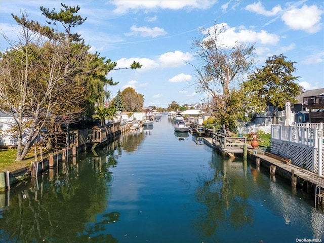 dock area with a water view