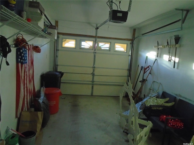 garage with a garage door opener