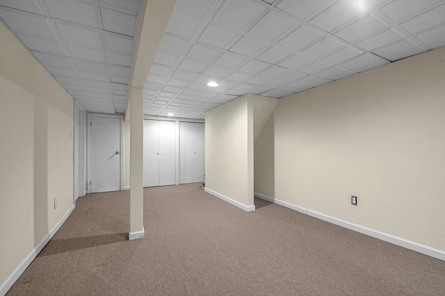 basement with carpet floors