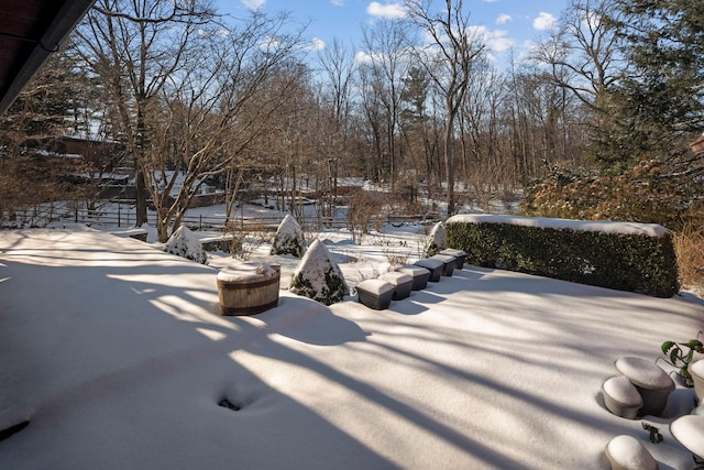 view of snow covered patio