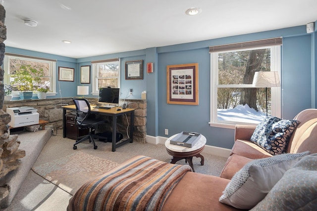 view of carpeted home office