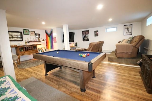 rec room featuring light wood-type flooring, a healthy amount of sunlight, and billiards