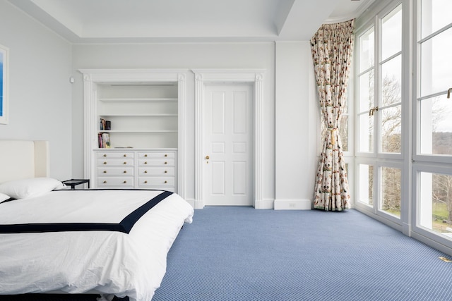 carpeted bedroom featuring multiple windows