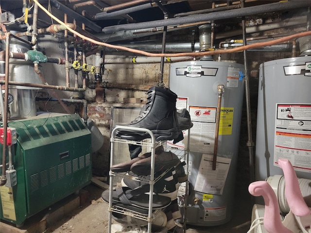 utility room with a heating unit and gas water heater