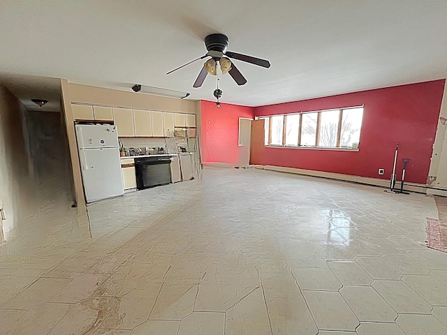 unfurnished living room with ceiling fan