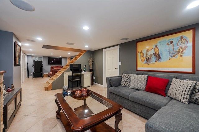 view of tiled living room