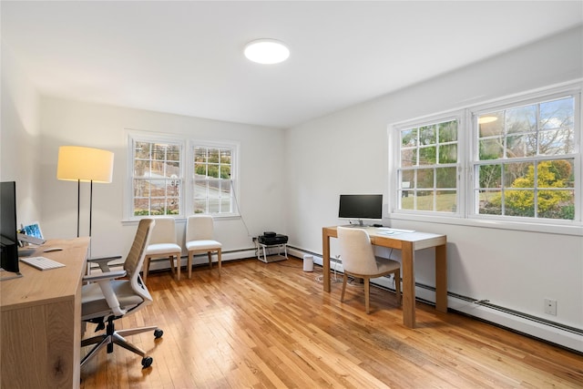 office area with light hardwood / wood-style floors