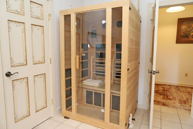 view of sauna with tile patterned floors