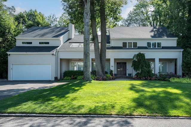 view of property with a front yard and a garage