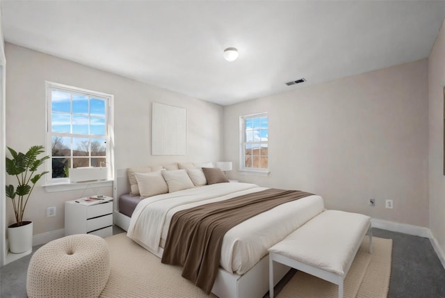 bedroom with light carpet