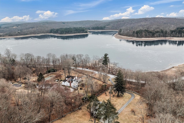 bird's eye view featuring a water view