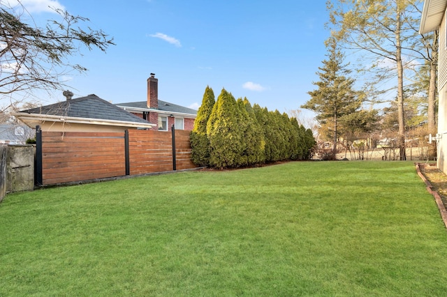 view of yard with a fenced backyard