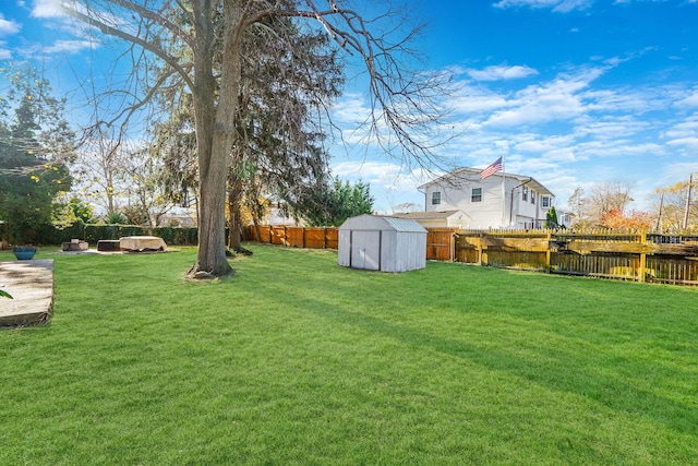 view of yard featuring a shed