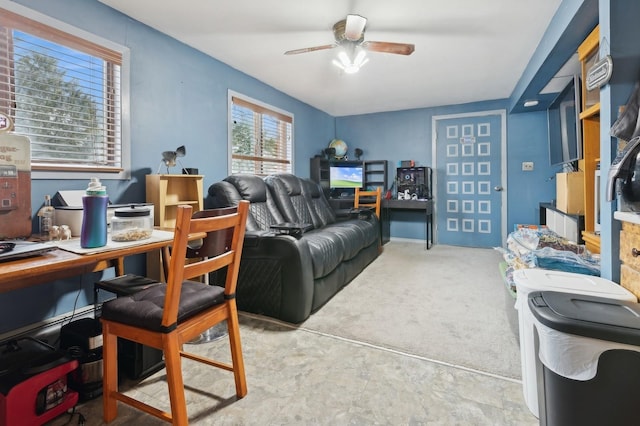 interior space featuring ceiling fan