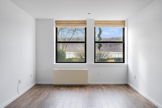 empty room featuring baseboards and wood finished floors