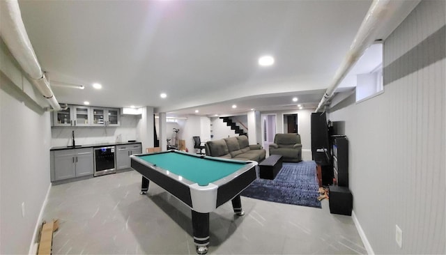 game room featuring indoor bar, beverage cooler, and pool table