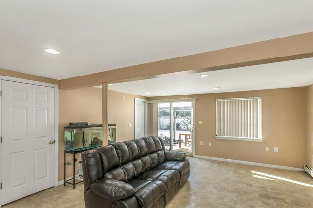 living room with light colored carpet