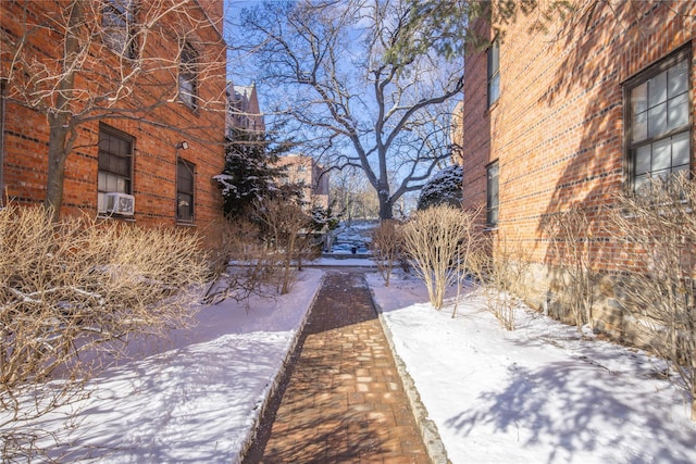 view of snow covered patio