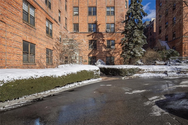 view of snow covered property