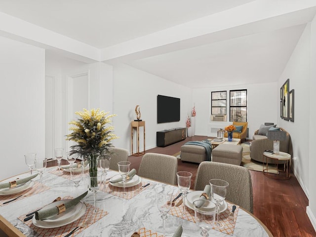 dining space with wood-type flooring