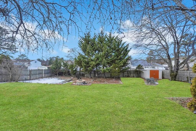 view of yard with a storage shed