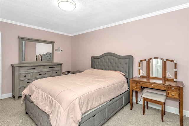 carpeted bedroom featuring crown molding