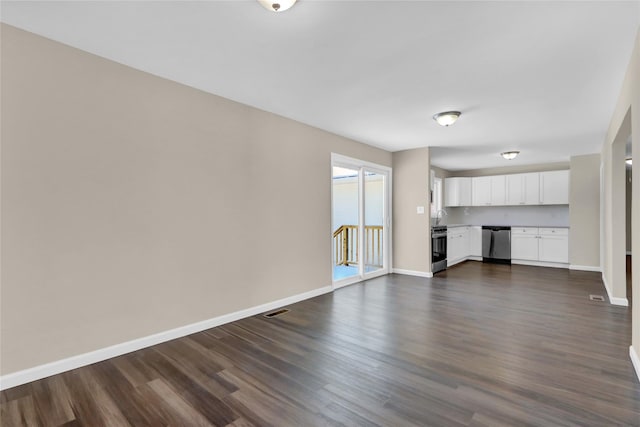 unfurnished living room featuring dark hardwood / wood-style floors and sink