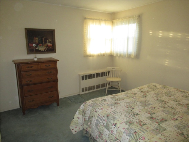 bedroom featuring radiator heating unit and carpet flooring