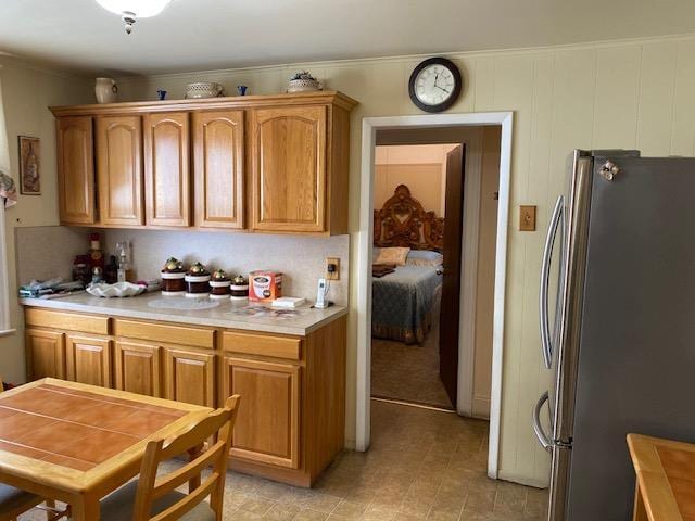 kitchen with stainless steel fridge