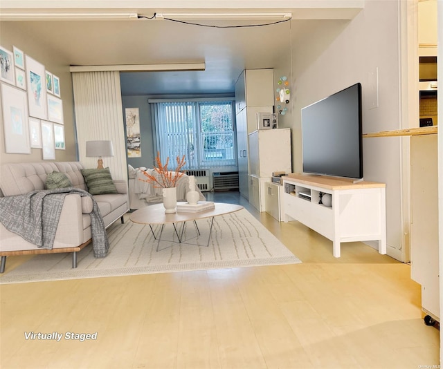 living room with light hardwood / wood-style flooring