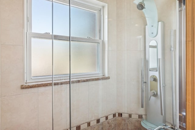 bathroom featuring a wealth of natural light and walk in shower