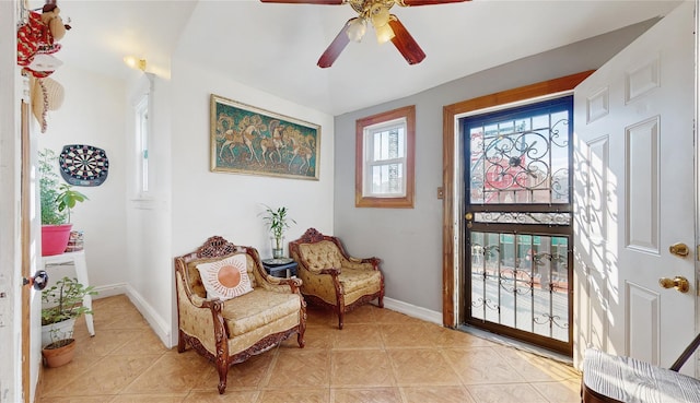 living area with light tile patterned flooring