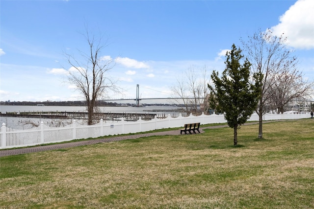 view of yard featuring a water view