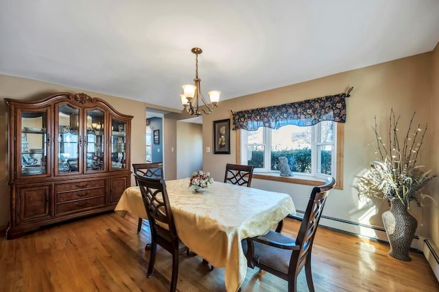 dining area featuring light hardwood / wood-style flooring and a notable chandelier