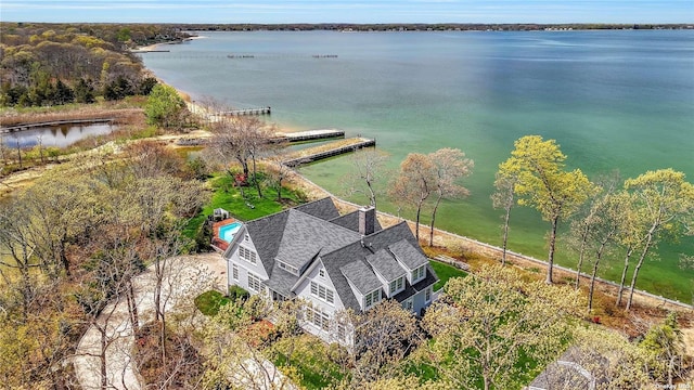 bird's eye view featuring a water view