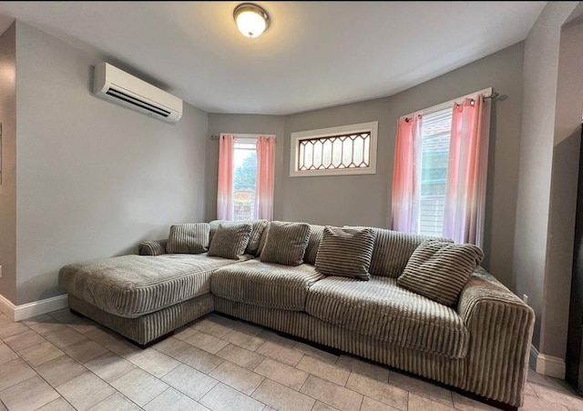 living room with a wealth of natural light and a wall mounted AC